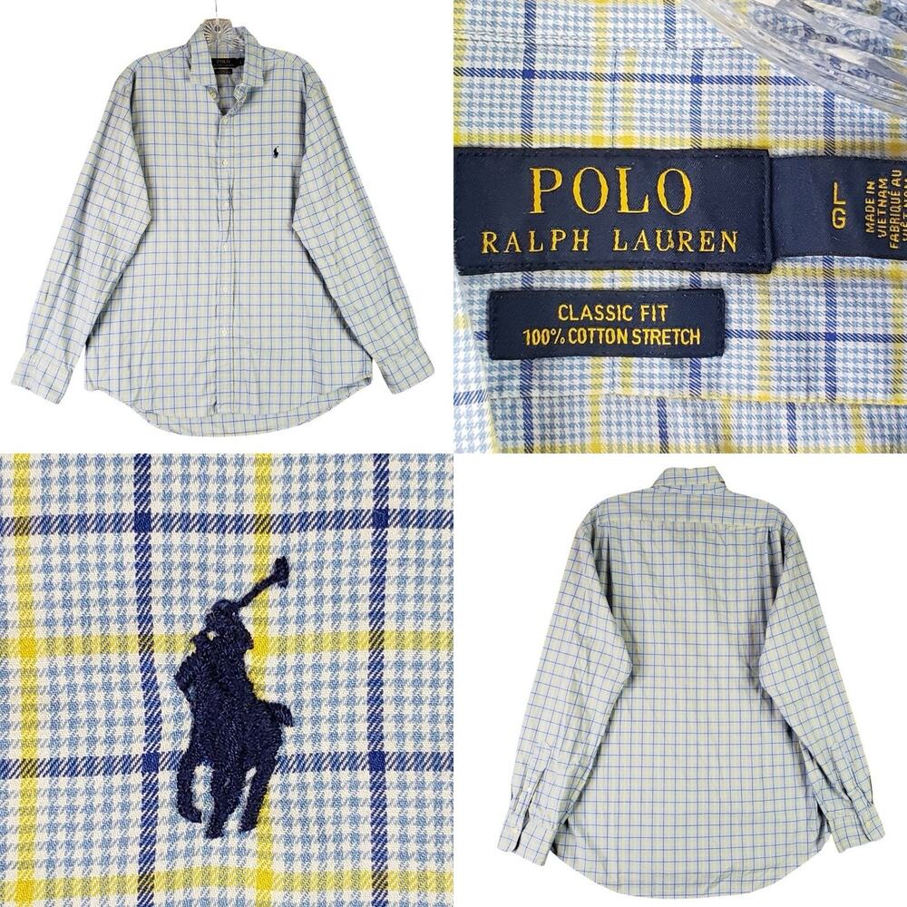 Polo Ralph Lauren Oxford Shirt Mens Size Large Plaid Blue LS Button Down
